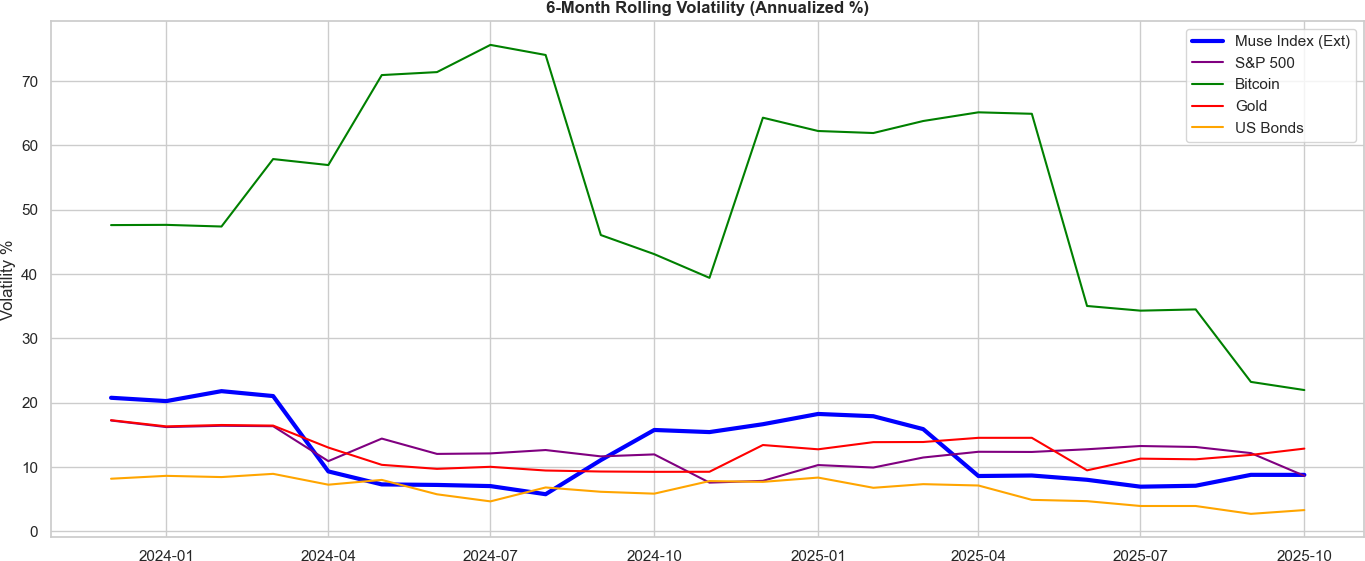 6-month rolling volatility comparison chart from investment report